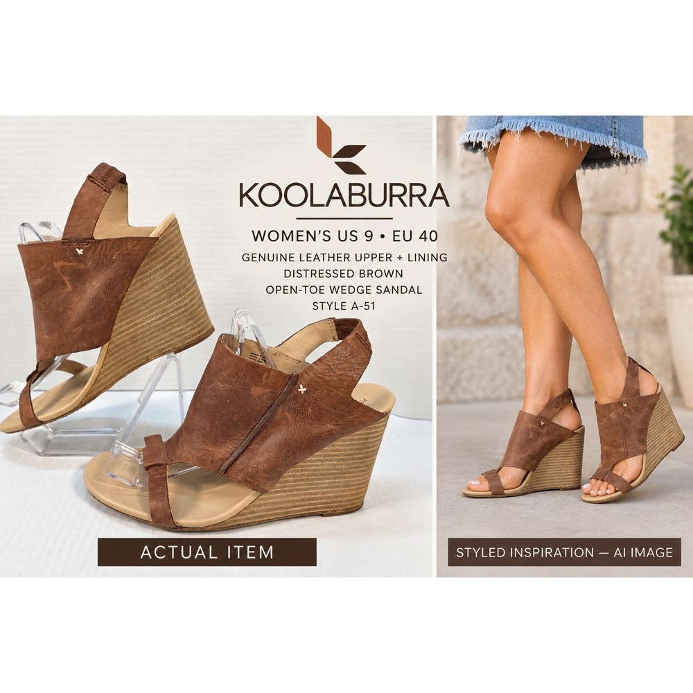 Koolaburra Wedge Sandal Womens A-51 Leather Distressed Brown 9 Excellent Boho